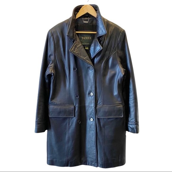 Danier Other - Danier Classic Black 90s Y2K Style Insulated Leather Trench Coat Size Large